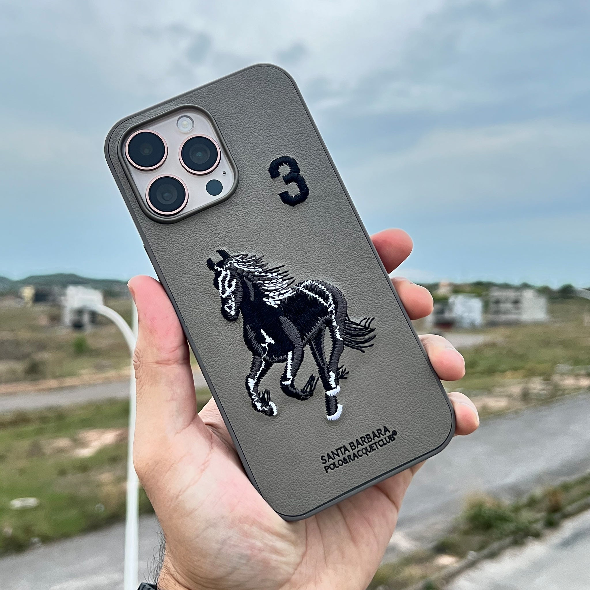 Santa Barbara Polo Style Leather Case for iPhone 16 Pro Max | Titanium Gray | Wireless Charging Compatible