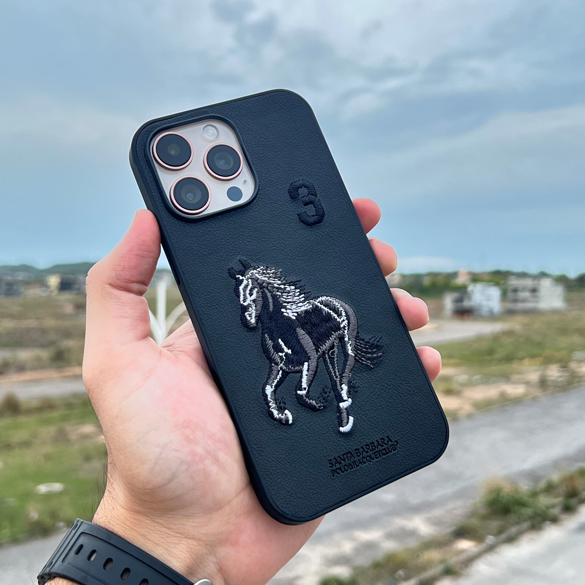 Santa Barbara Polo Style Leather Case for iPhone 16 Pro Max | Black | Wireless Charging Compatible