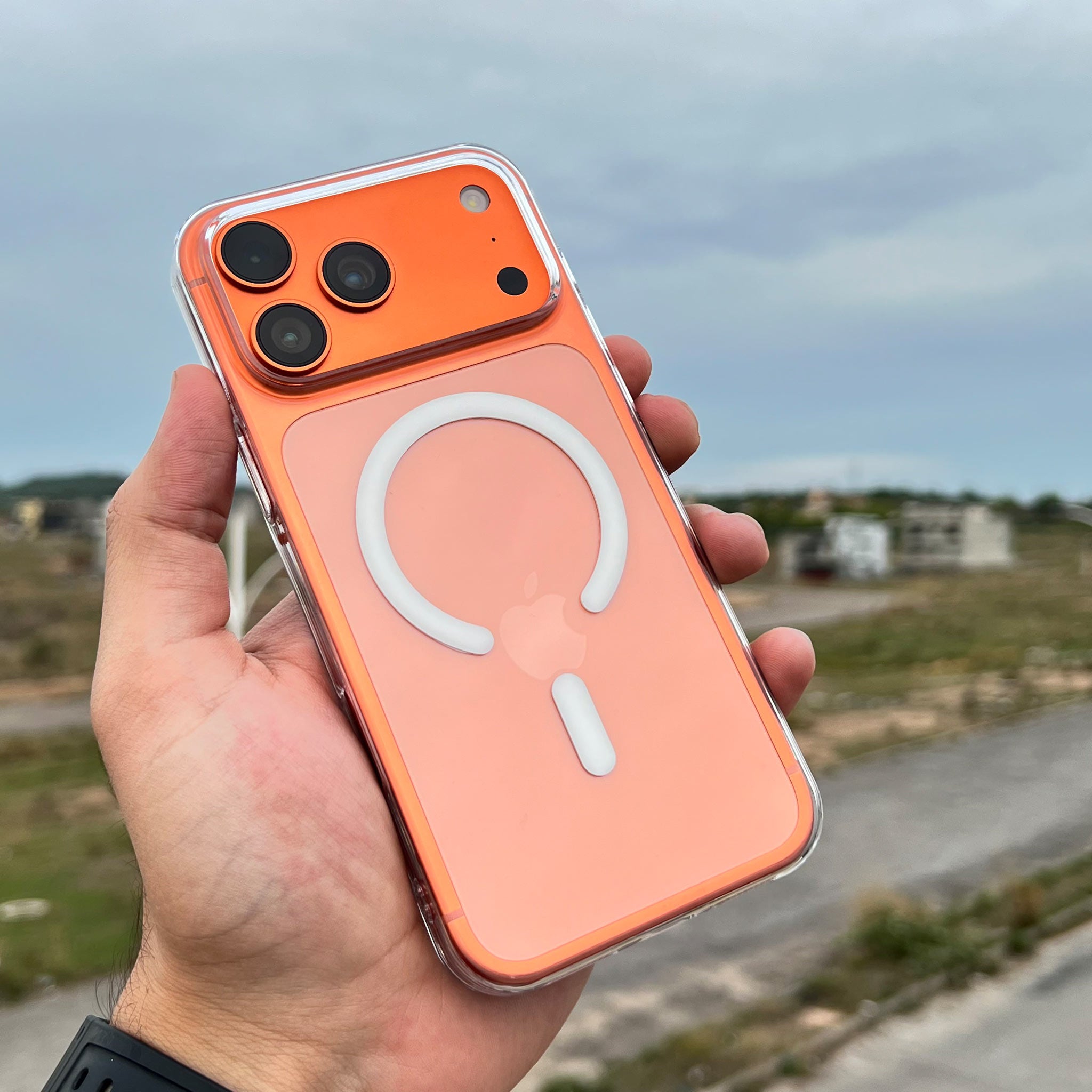 MagSafe Crystal Clear Case for iPhone 17 Pro Max | Full Clear and Orange MagSafe | Wireless Charging Compatible