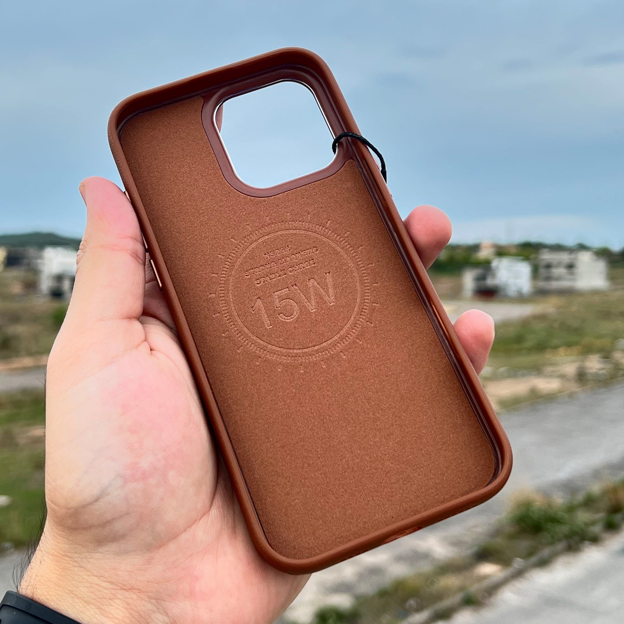 Bi-Color Patchwork Leather Case for iPhone 16 Pro Max | Sienna and Chocolate Brown | Wireless Charging Compatible