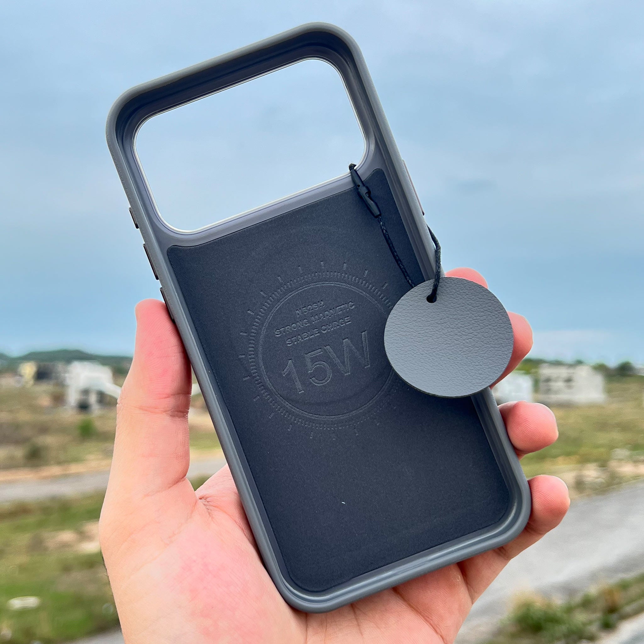 Bi-Color Patchwork Leather Case for iPhone 16 Pro Max | Ivory and Charcoal | Wireless Charging Compatible