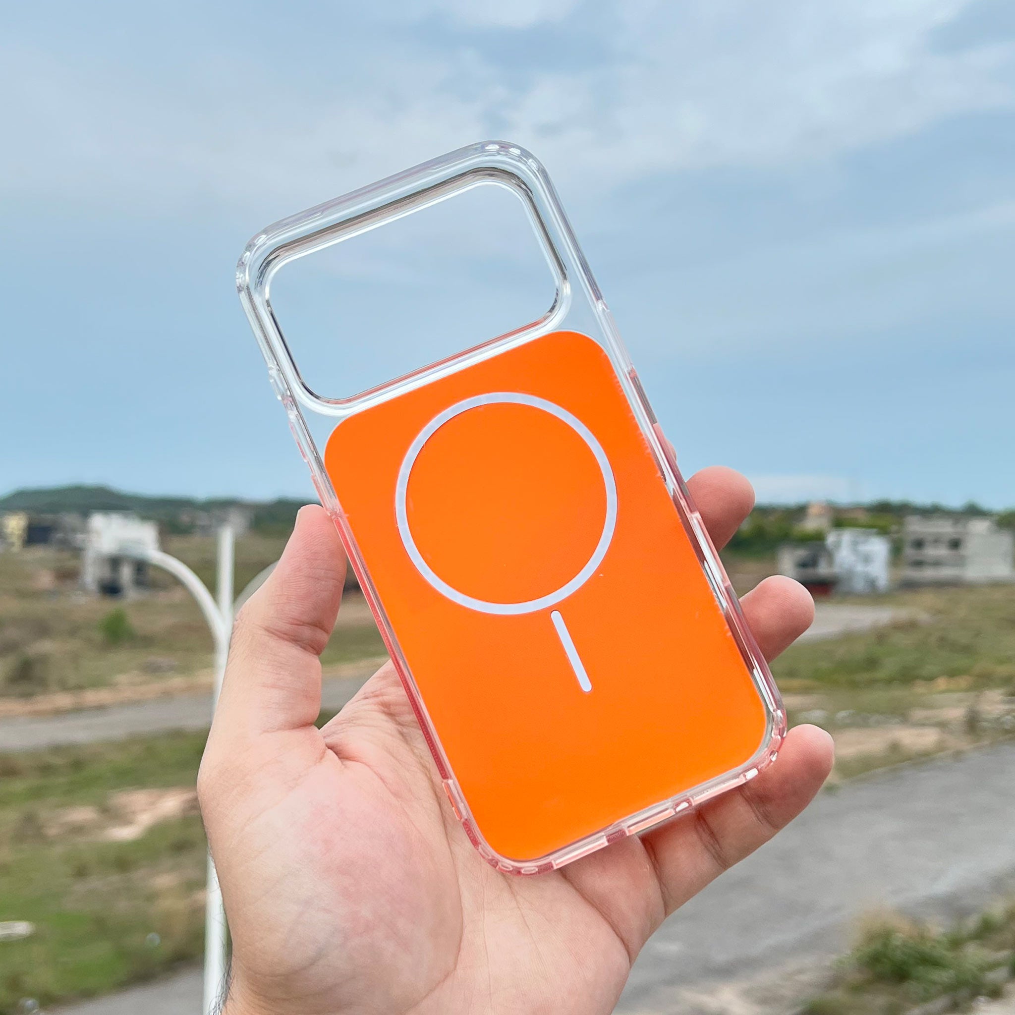 MagSafe Crystal Clear Case for iPhone 17 Pro Max | Full Clear and Orange MagSafe | Wireless Charging Compatible