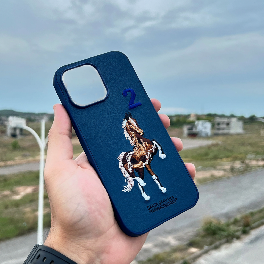 Santa Barbara Polo Style Leather Case  | Navy Blue | Wireless Charging Compatible
